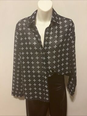 Vans Black Button-Up Sheet Shirt with White Cross Print - Women